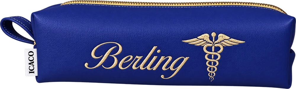 Estuche azul rey bordado Berling con caduceo